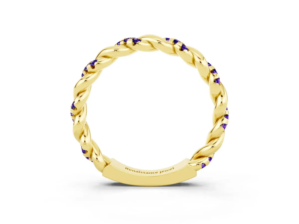 Twisted Pavé Round Tanzanite Eternity Band Yellow gold