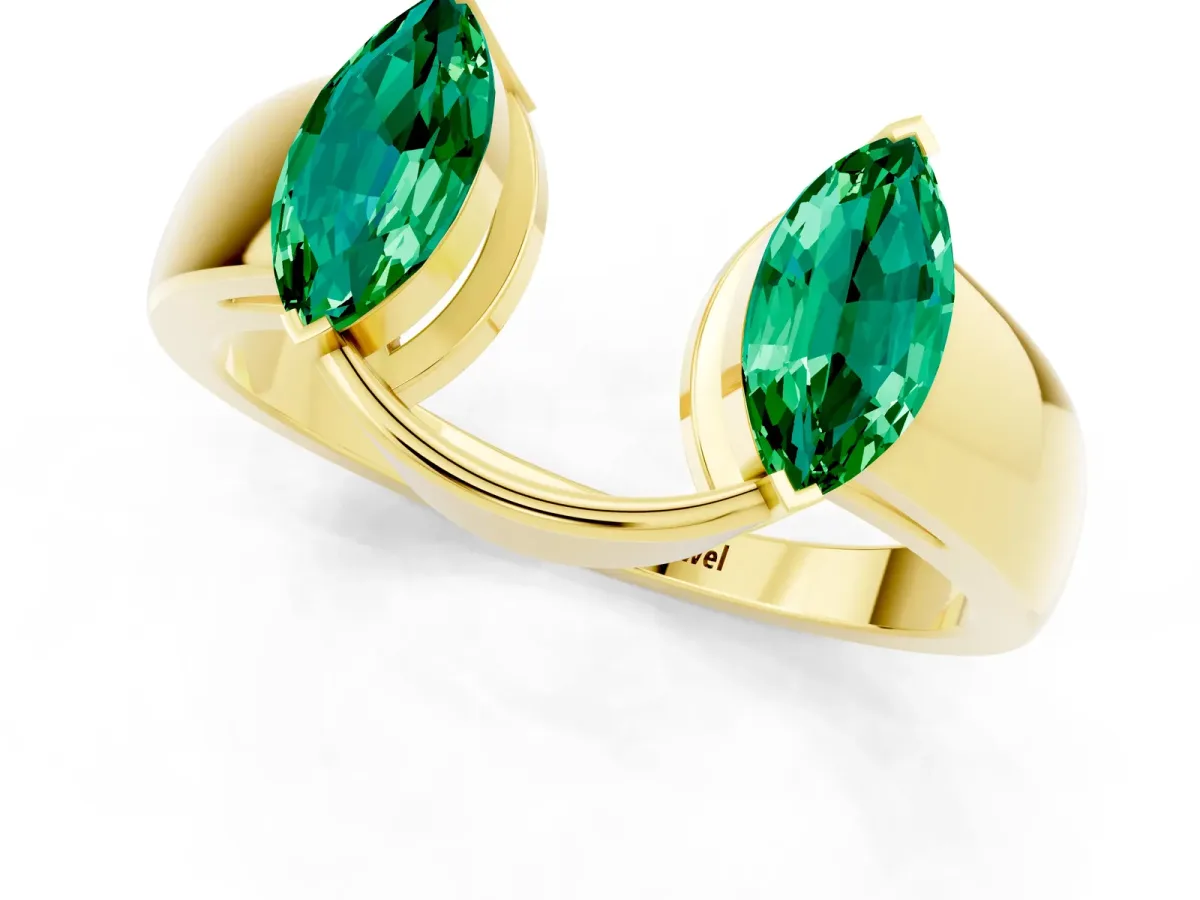 Marquise Emerald Open Band Ring with Tension Setting Yellow gold