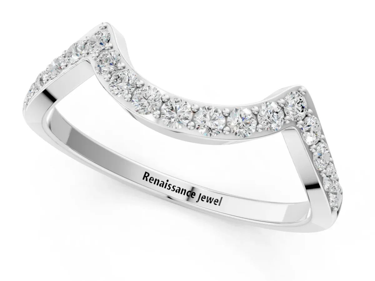 Curved Pave Round Diamond Contour Band with Shared Prong Setting Platinum
