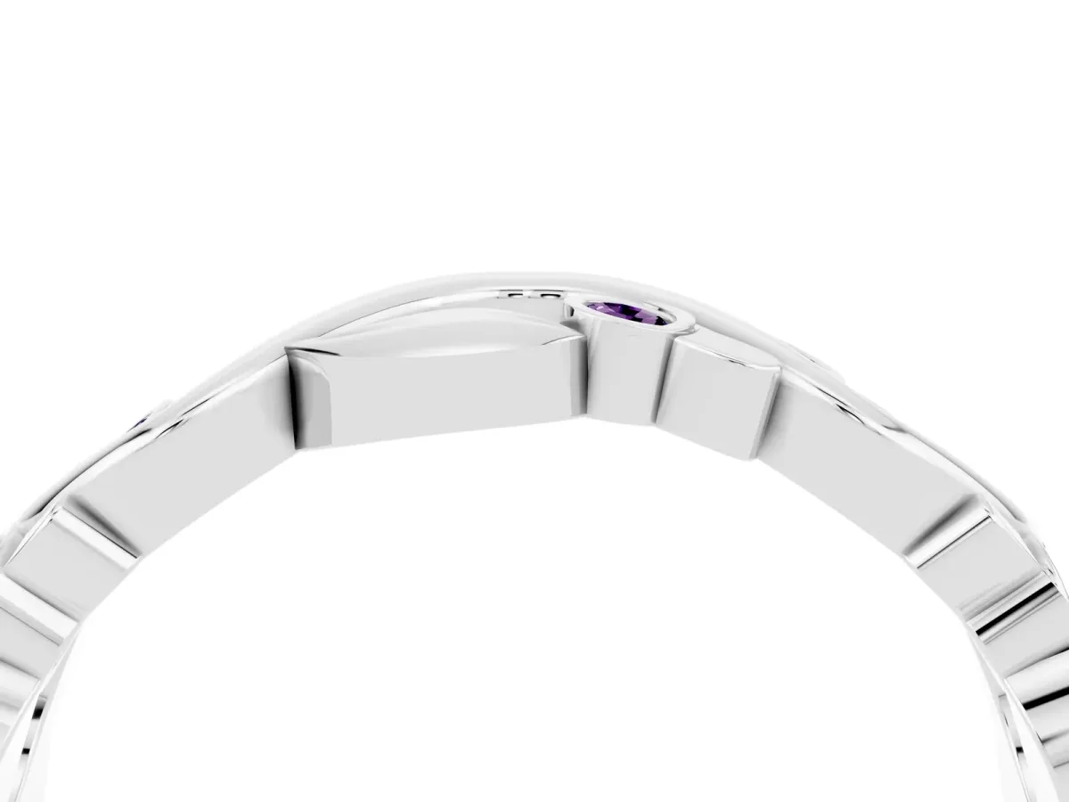 Round Amethyst Leaf Eternity Band with Bezel Setting White gold