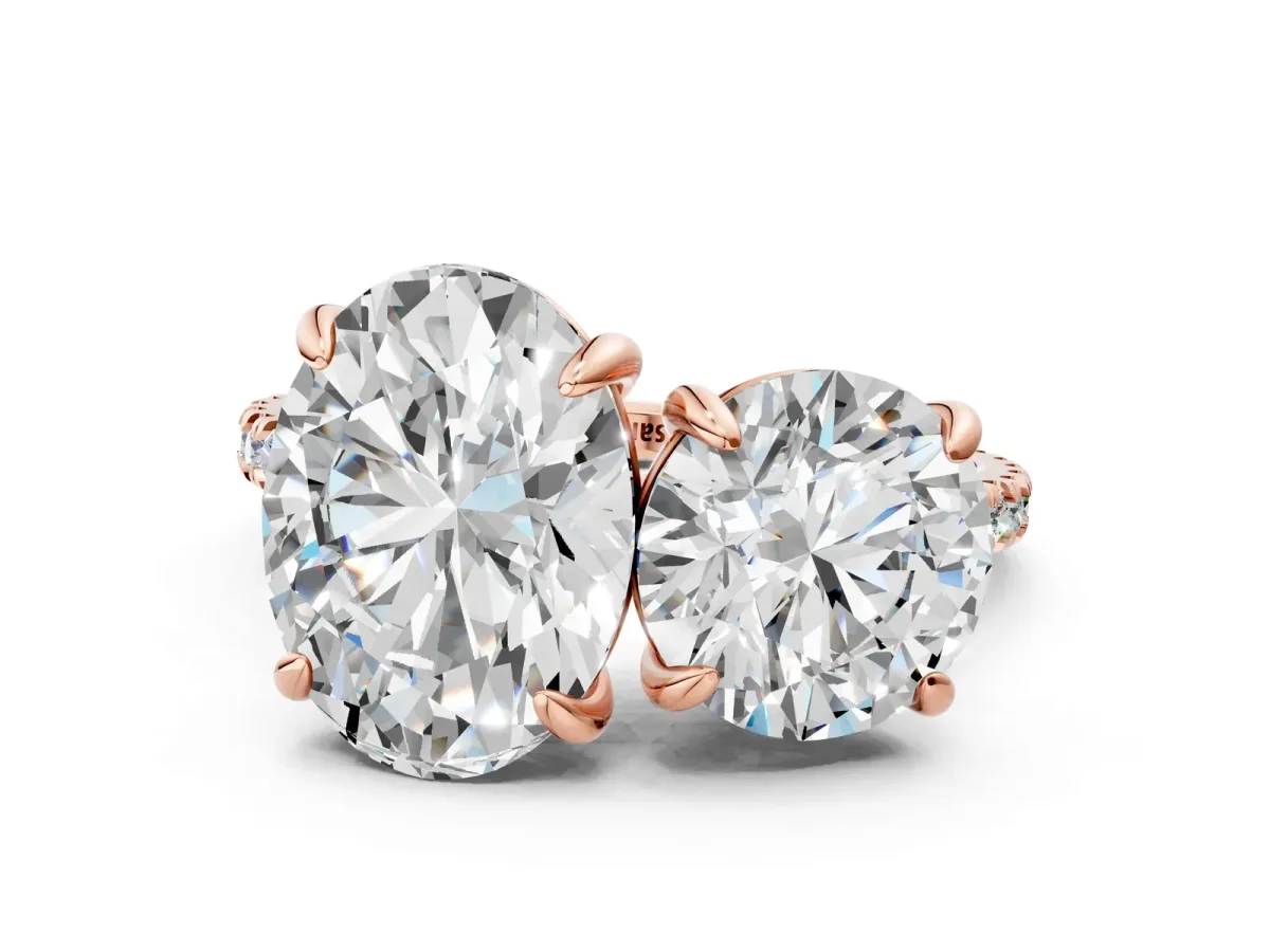 Round and Oval Toi Moi Ring with Prong Setting and Micro Pave Band Rose gold