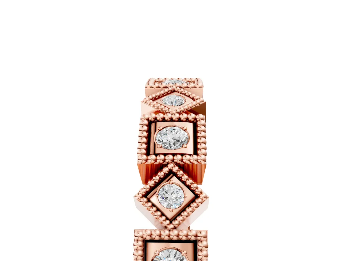 Milgrain Square Diamond Eternity Band with Bezel Setting Rose gold