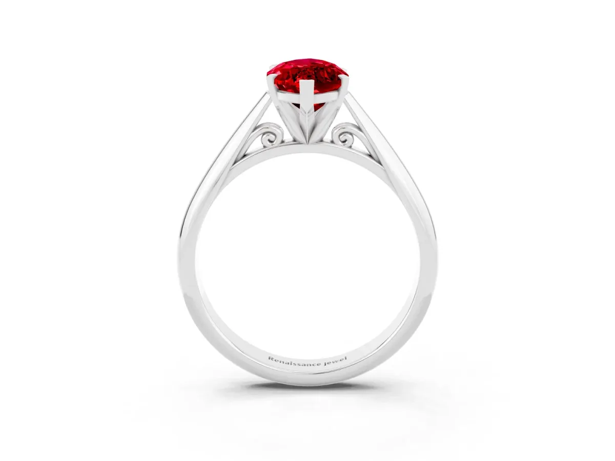 Marquise Cut Ruby Solitaire Engagement Ring with Cathedral Setting and Four-Prong Mount White gold