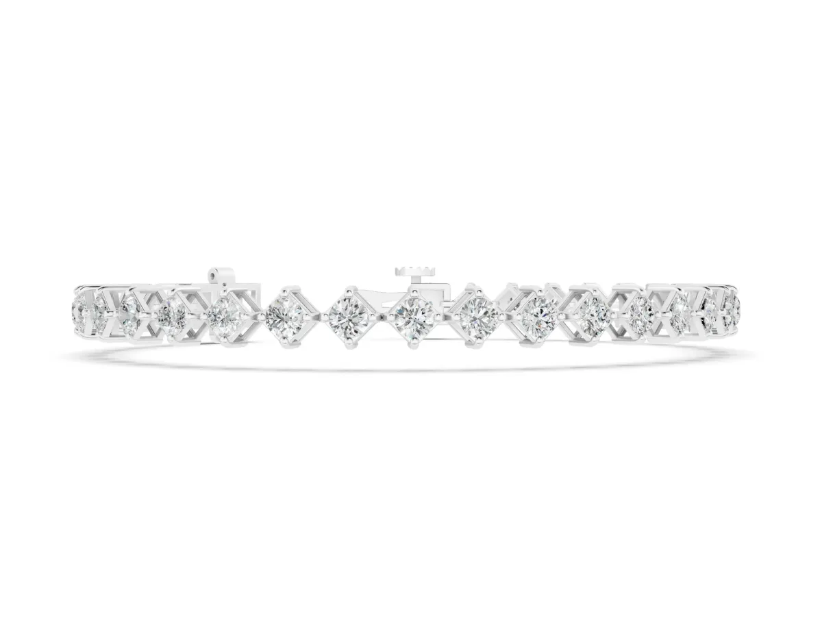 Princess Cut Diamond Tennis Bracelet with Square Prong Setting Silver