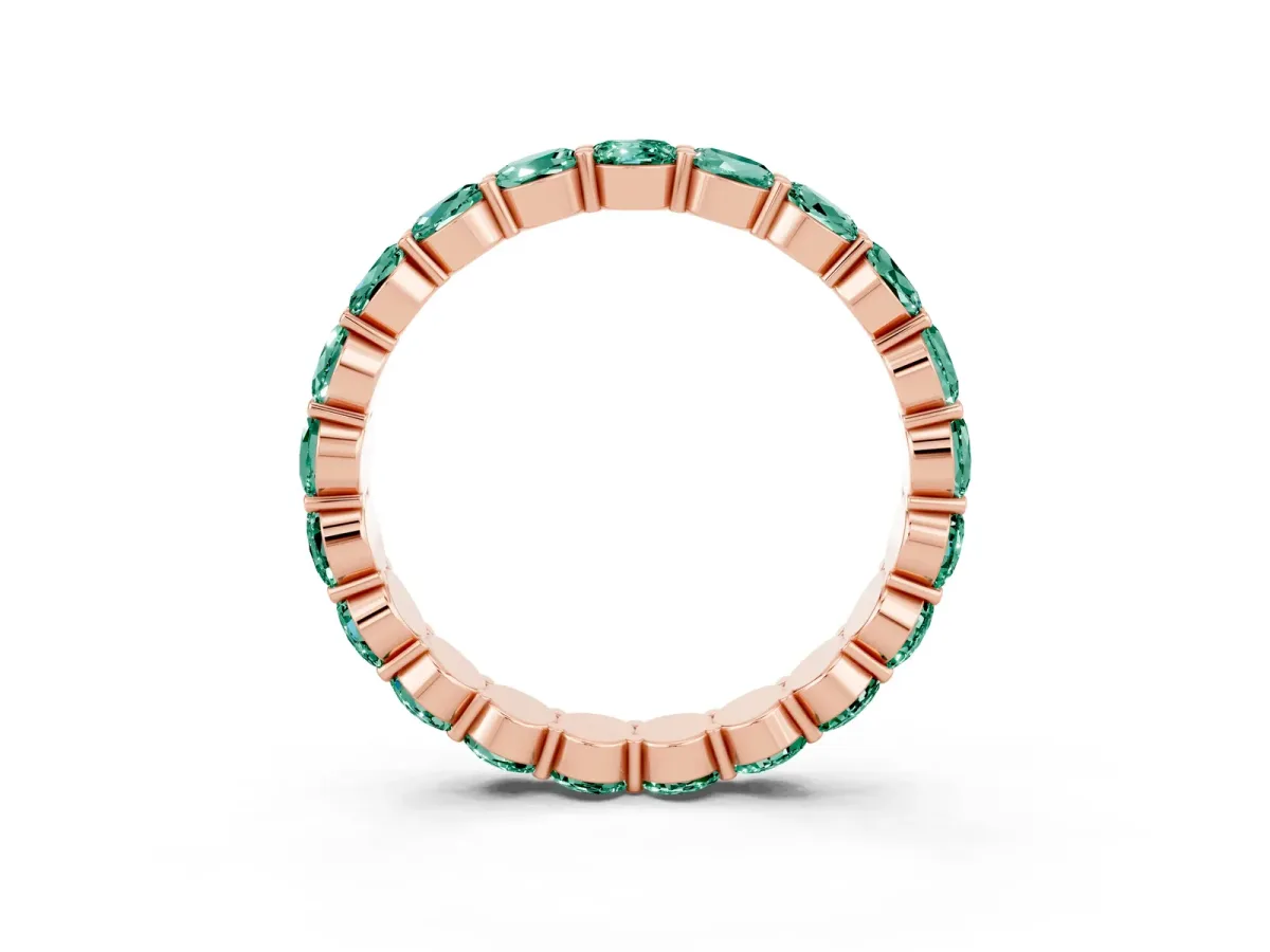 Round Green Sapphire Eternity Band with U-Prong Setting Rose gold
