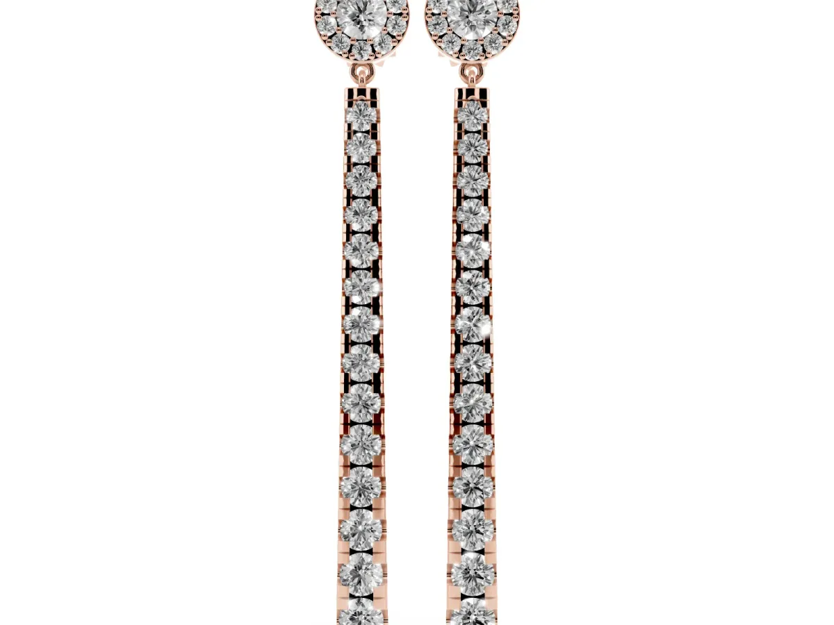 Round Cut Diamond Hinged Graduated Drop Earrings Rose gold
