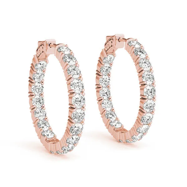 Round Cut Diamond Inside-Out Hoop Earrings with Shared Prong Setting Rose gold
