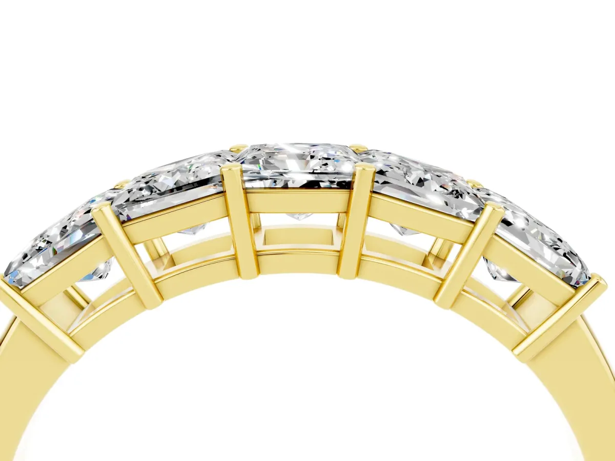 Princess Cut Five-Stone Moissanite Band with Prong Setting Yellow gold