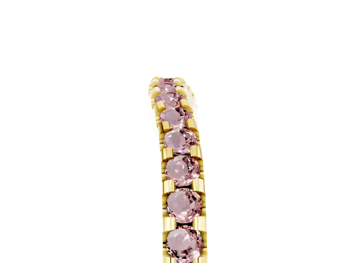 Round Morganite Pavé Curved Wedding Band Yellow gold