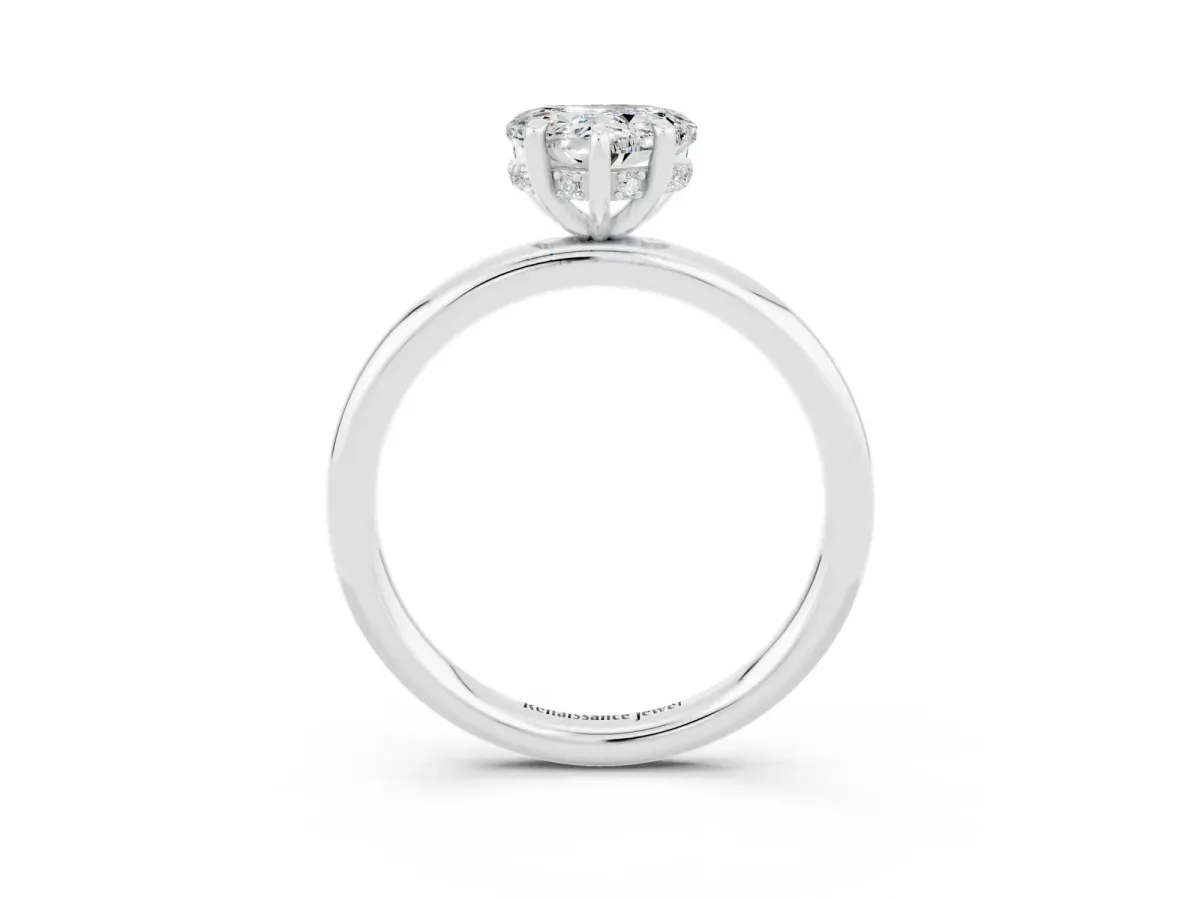 Heart Cut Moissanite Solitaire Ring with Thin Band and Four-Prong Setting White gold