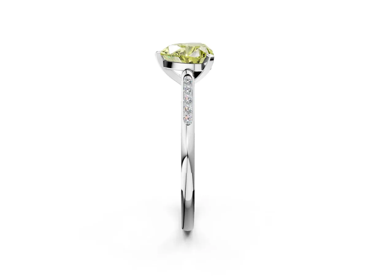 Fancy Yellow Heart Cut Diamond Solitaire Ring with Channel Set Round Band and Prong Setting Silver