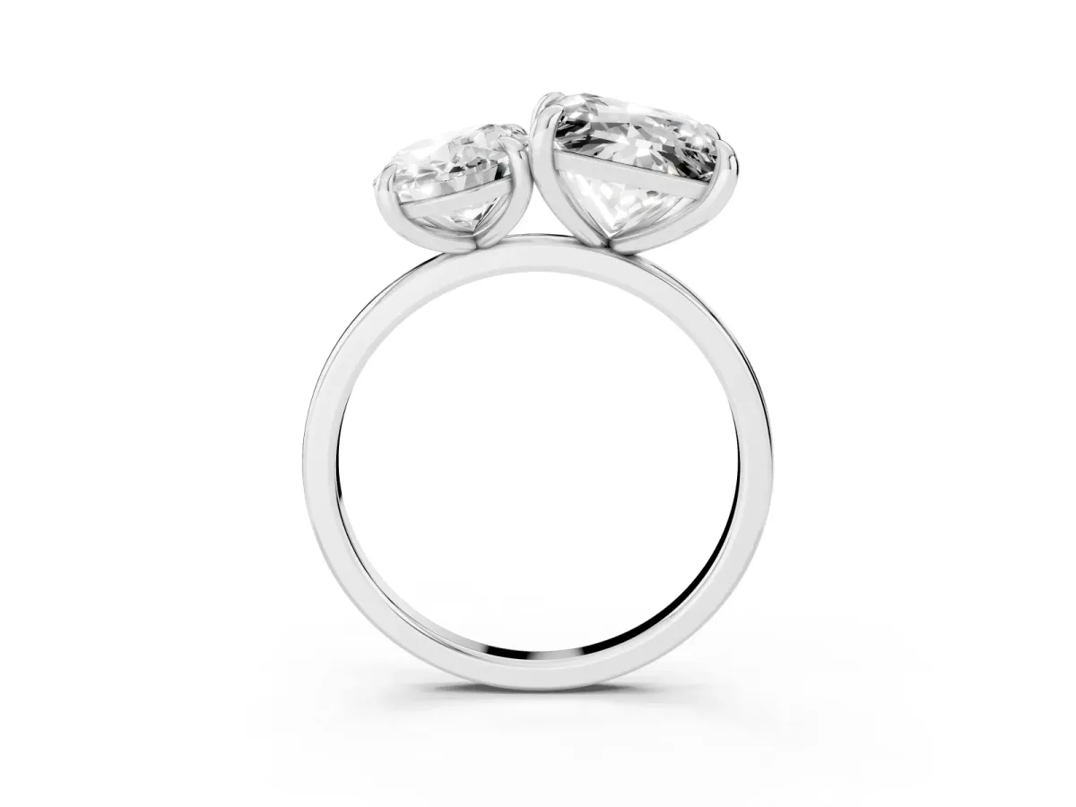 Oval and Princess Toi Moi Ring with Prong Setting and Plain Band Platinum
