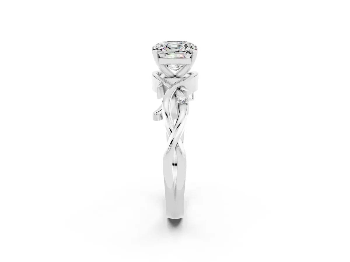 Cushion Cut Moissanite Solitaire Ring with Twisted Band and Prong Setting Platinum