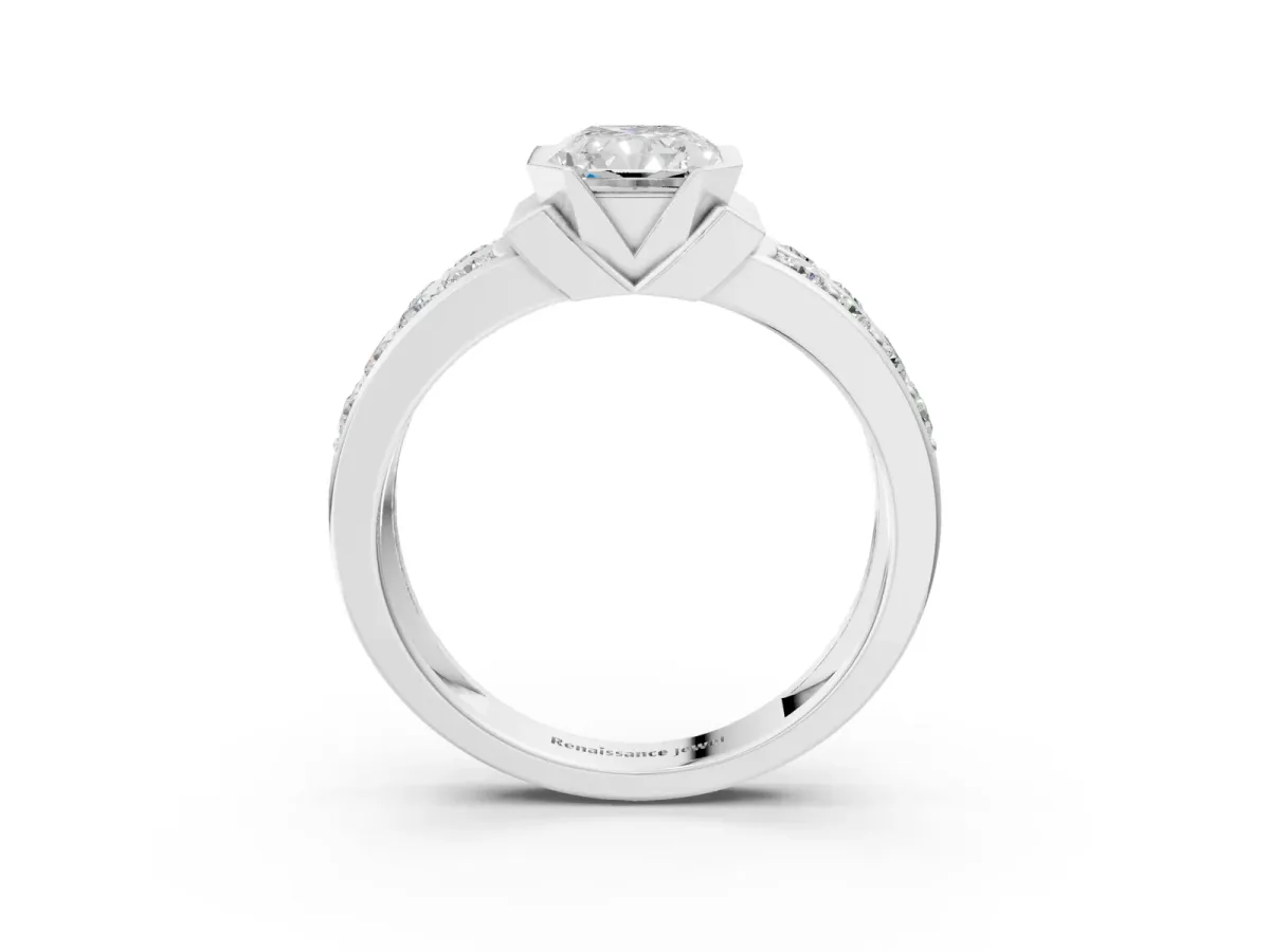 Radiant Cut Brilliant Diamond Channel Set Wide Band Ring with Bezel Setting Platinum