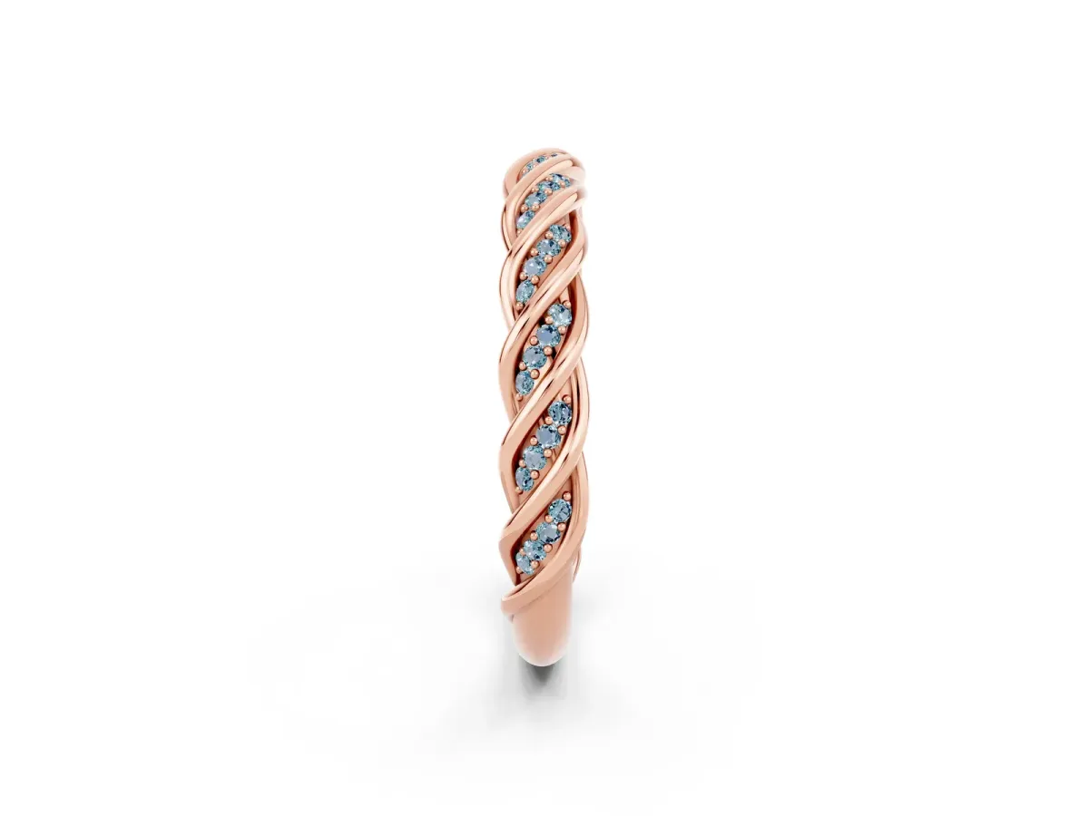 Twisted Pavé Round Aquamarine Eternity Band with Shared Prong Setting Rose gold