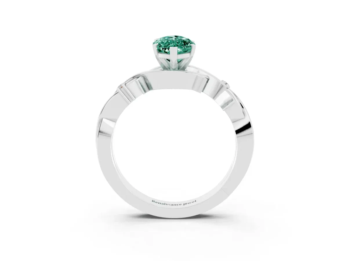 Marquise Cut Green Sapphire Solitaire Ring with Twisted Band and Prong Setting Silver