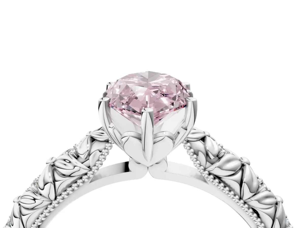 Fancy Pink Marquise Cut Solitaire Floral Milgrain Engagement Ring Silver