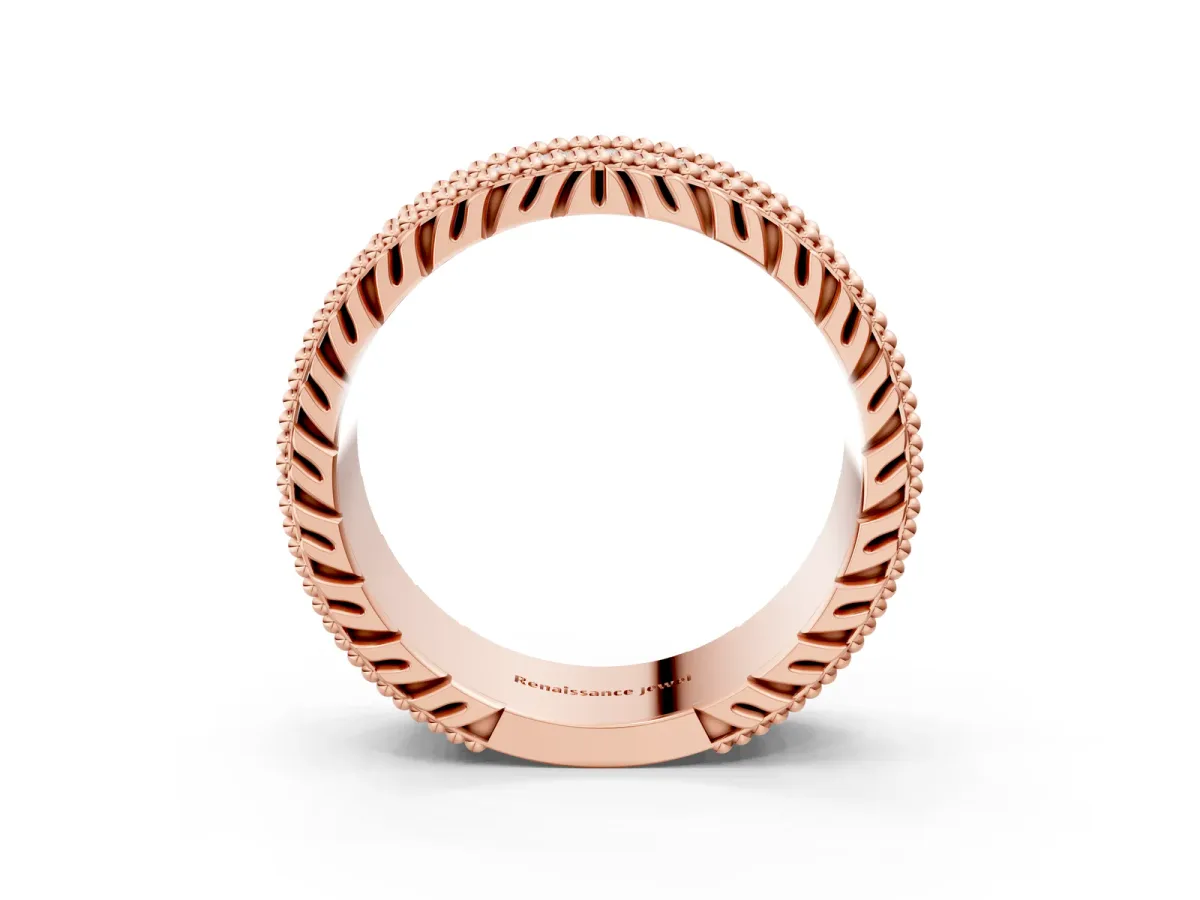 Round Cut Diamond Pave Eternity Band with Bead Prong Setting Rose gold