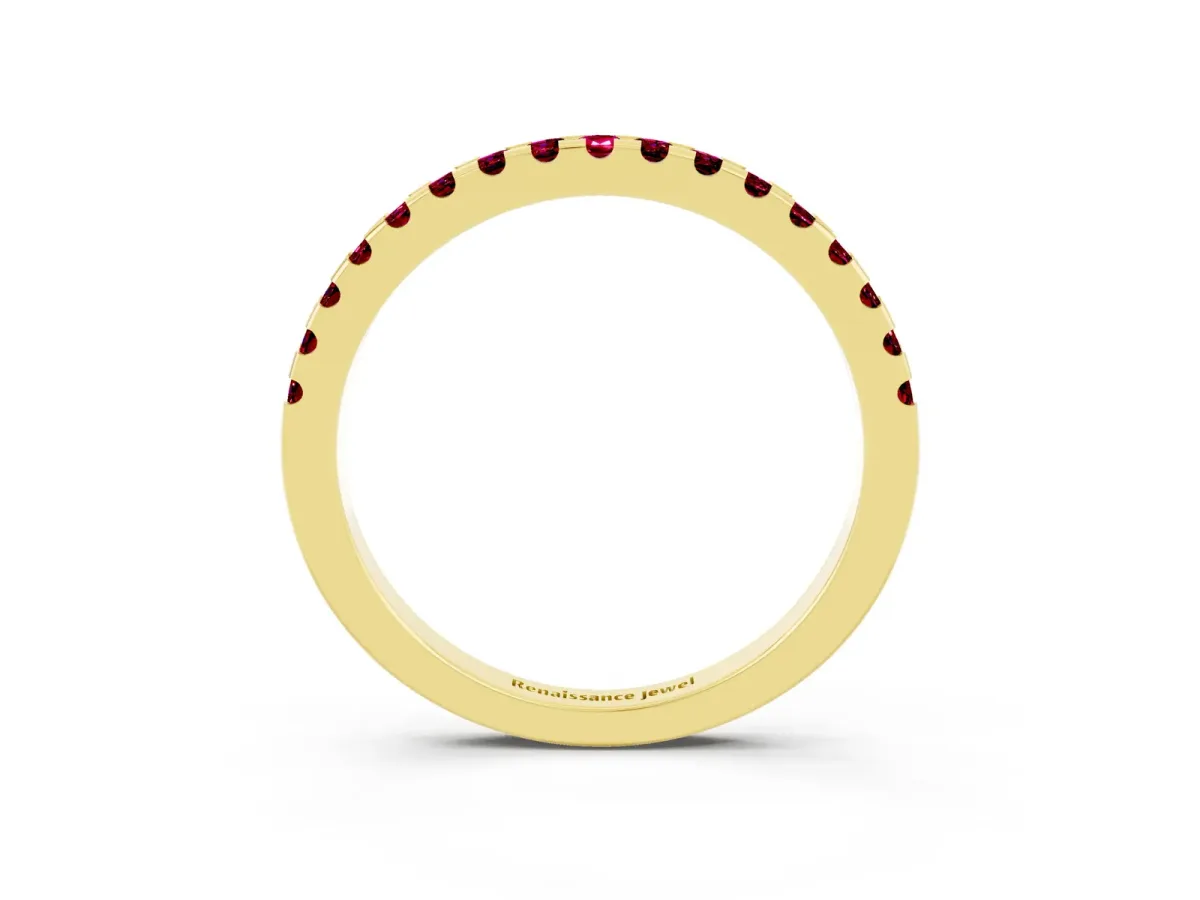 Round Garnet Pavé Set Eternity Band with Micro Prong Setting Yellow gold