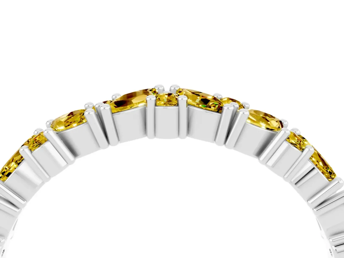 Marquise and Round Yellow Sapphire Vine Eternity Band with Prong Setting Silver