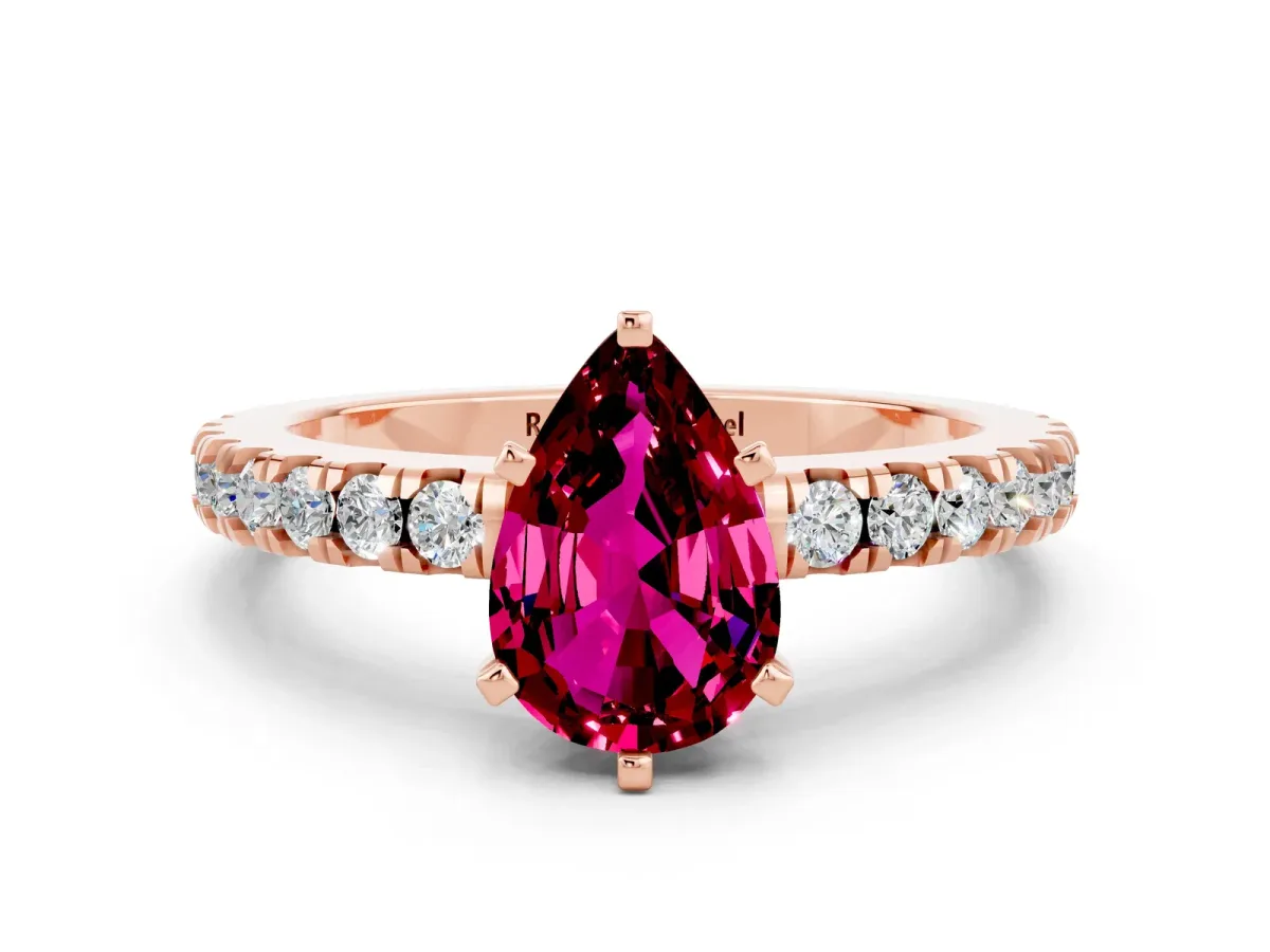 Pear Cut Solitaire Garnet with Pavé Band and Four-Prong Setting Rose gold