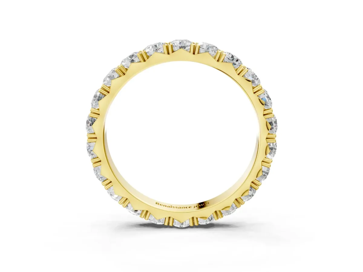 Round Diamond Eternity Band with Pavé Setting and Shared Prong Yellow gold