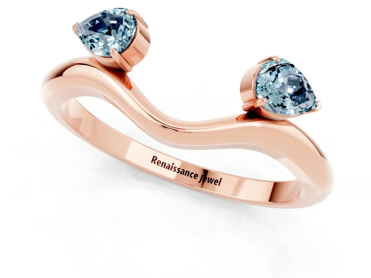 Pear Cut Aquamarine Two-Stone Open Band Ring with Prong Setting Rose gold