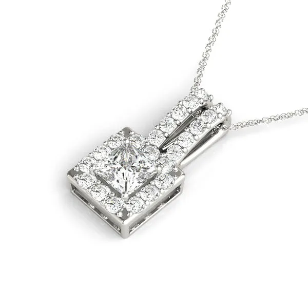 Halo Princess Cut Double Bail Pendant Silver