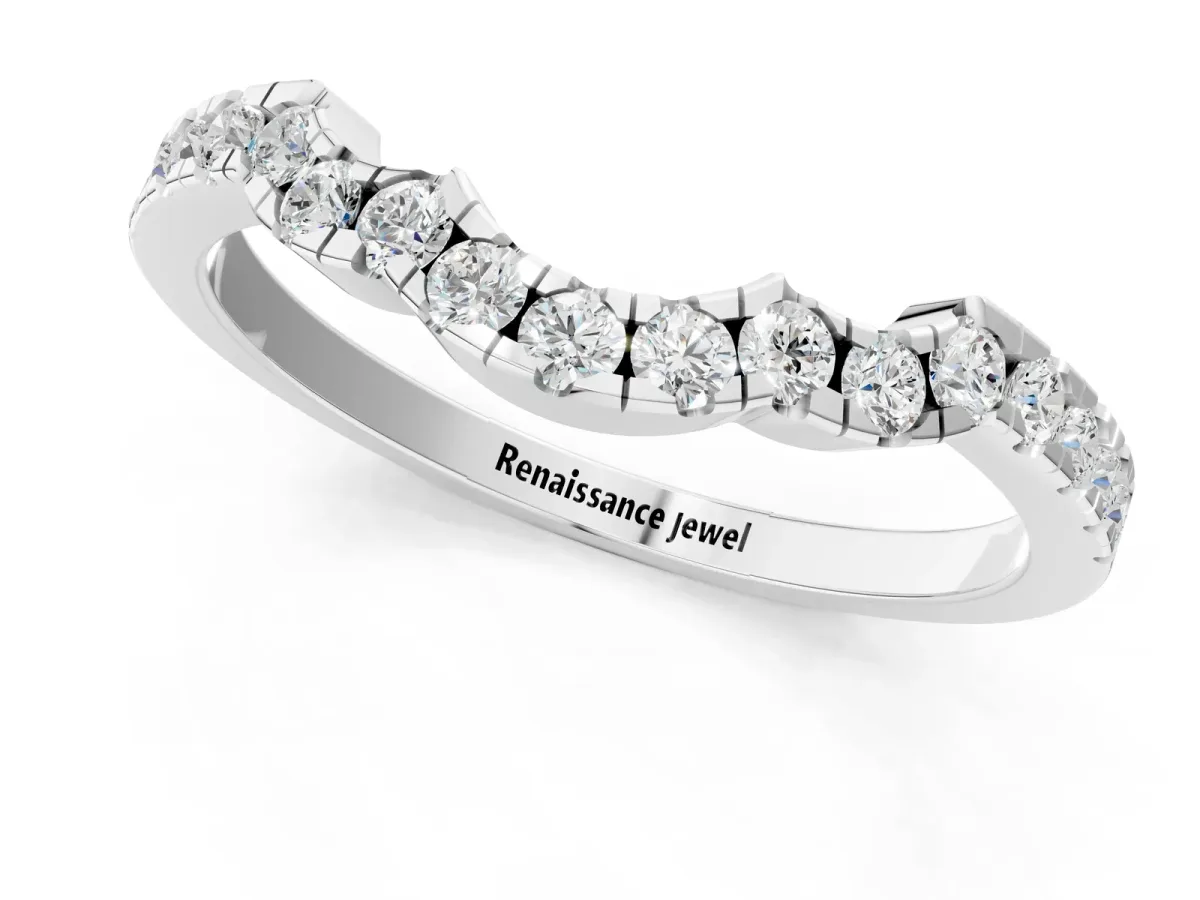 Curved Diamond Pavé Round-Cut Contour Band Silver