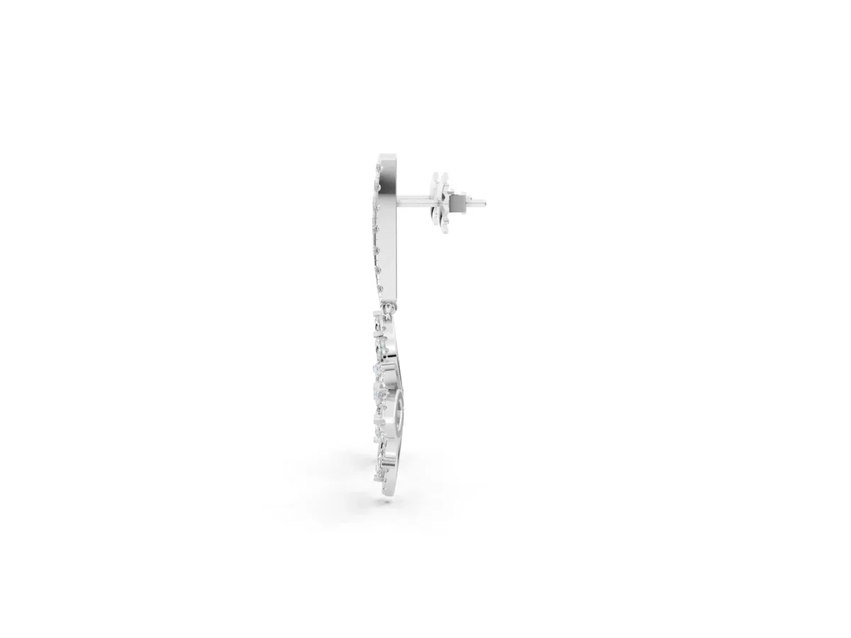 Marquise and Round Diamond Floral Huggie Drop Earrings Silver