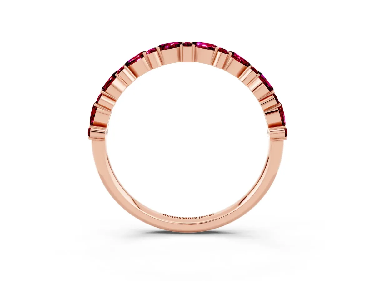 Pear and Round Garnet Wedding Band Rose gold