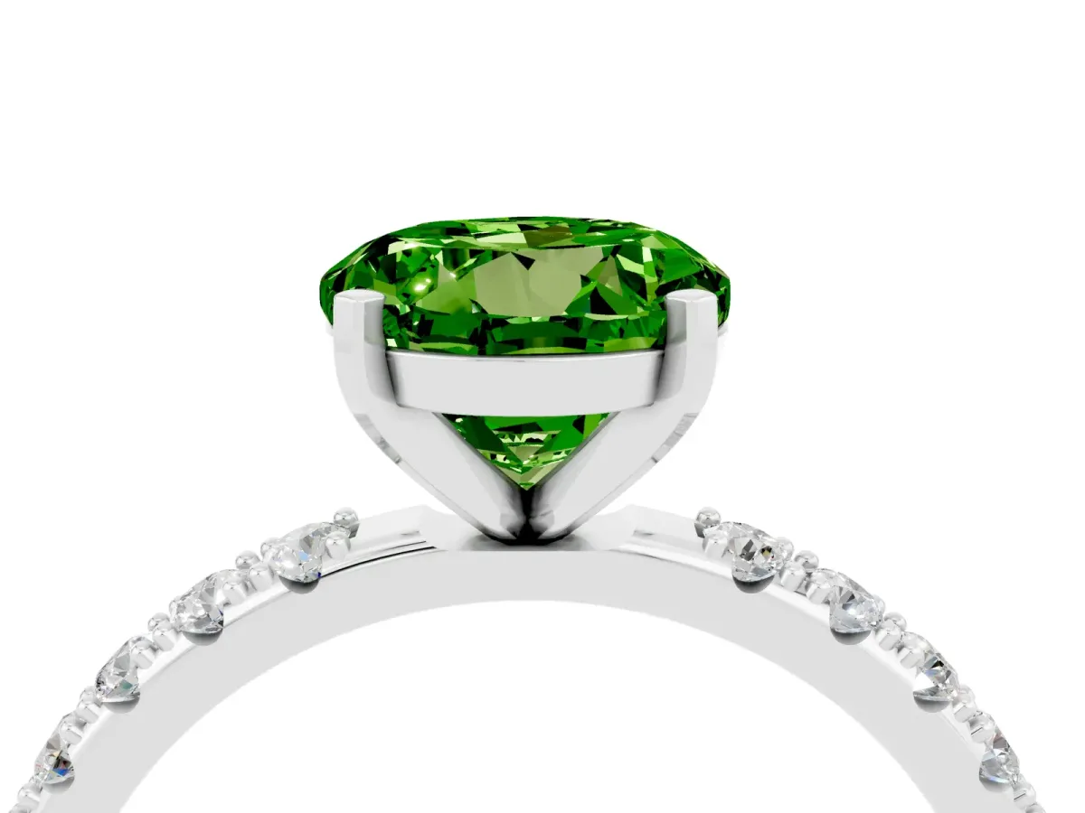 Round Cut Peridot Solitaire Pavé Band with Four-Prong Setting Silver