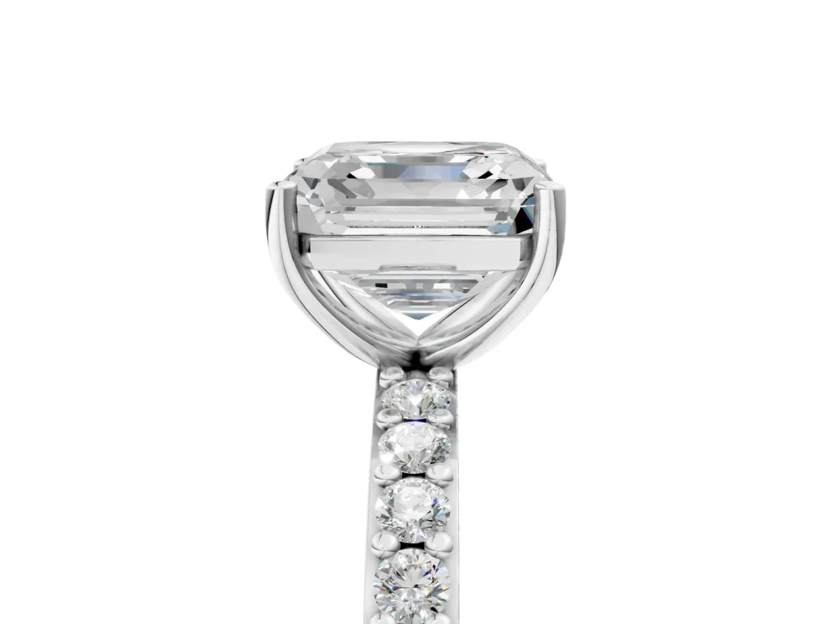 Asscher Cut Cut Diamond Solitaire with Pave Band and Four-Prong Setting Platinum