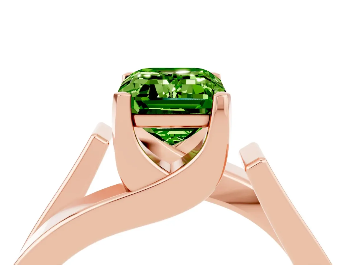 Modern Tension Set Emerald Cut Peridot Solitaire Wide Band Ring Rose gold