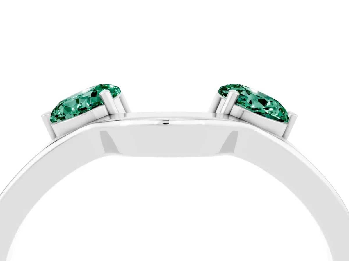 Dual Round Green Sapphire Open Band Ring with Prong Setting White gold