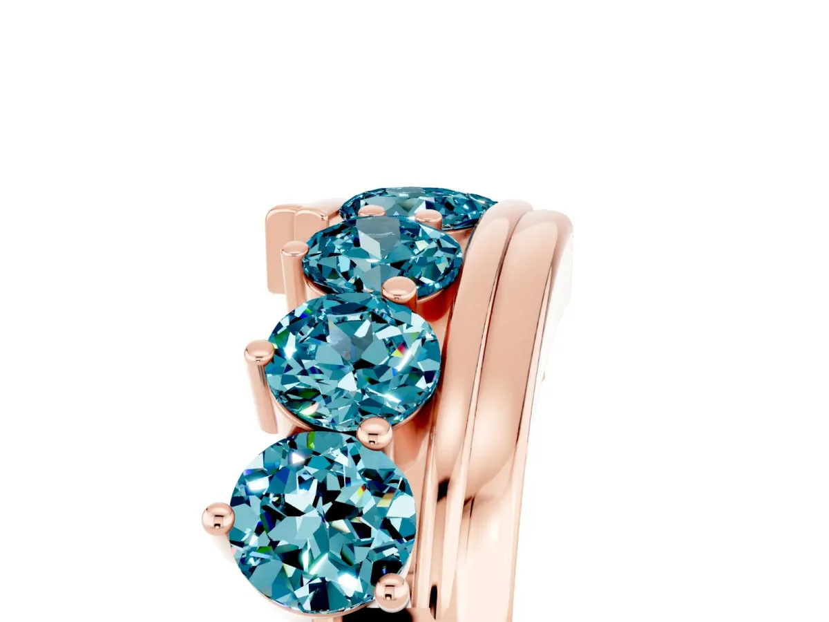 Round Blue Topaz Wave Band with Channel and Shared Prong Setting Rose gold