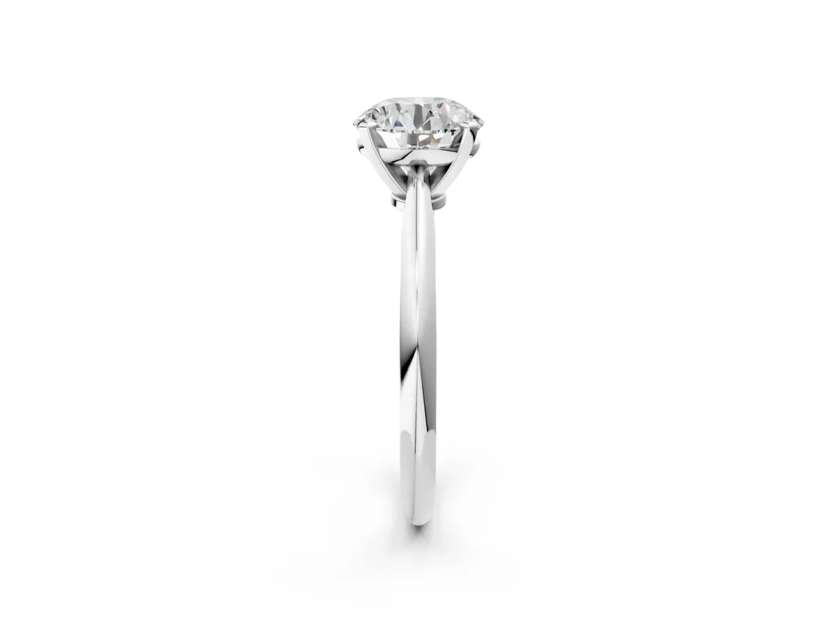 Round Cut Diamond Solitaire Engagement Ring with Classic Band and Four-Prong Setting Silver