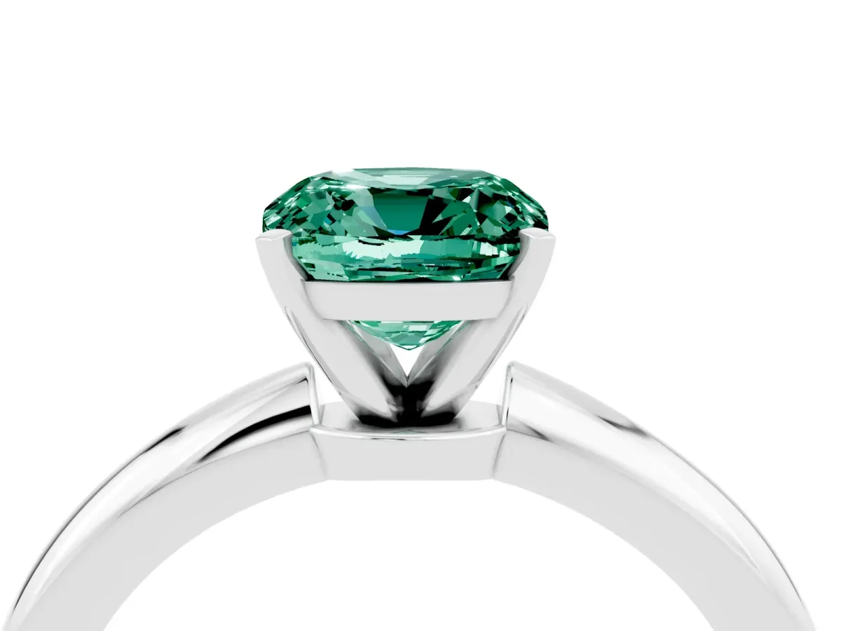 Cushion Cut Green Sapphire Solitaire Ring with Six-Prong Setting and Classic Band Silver