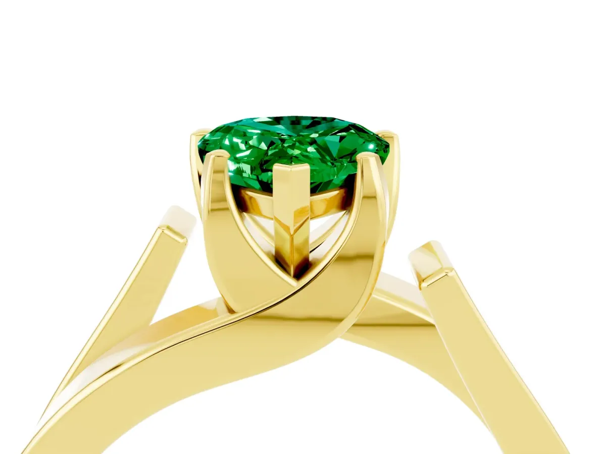 Modern Tension Set Pear Cut Emerald Solitaire Wide Band Ring Yellow gold