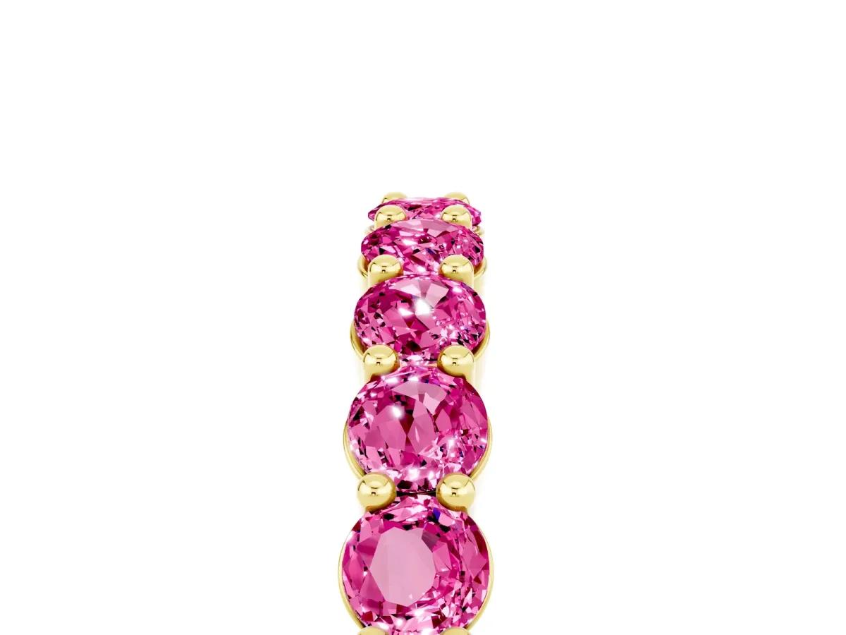 Round Pink Sapphire Half Eternity Band with Prong Setting Yellow gold