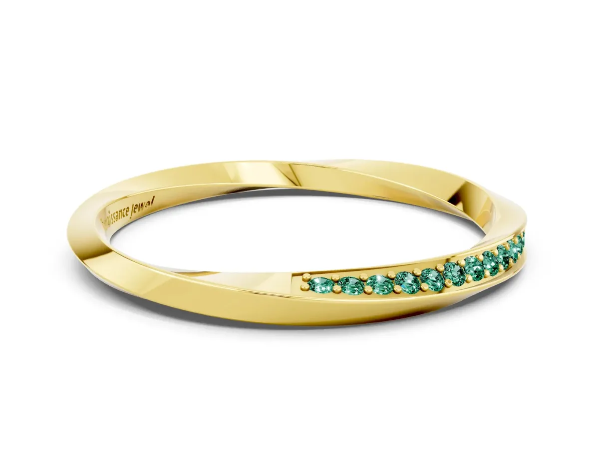 Pavé Round Green Sapphire Twist Band Yellow gold