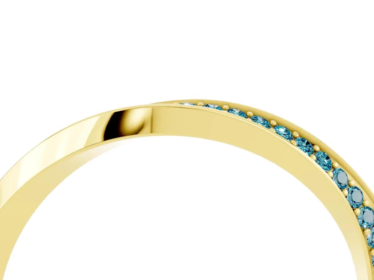 Pavé Round Blue Topaz Twist Band Yellow gold