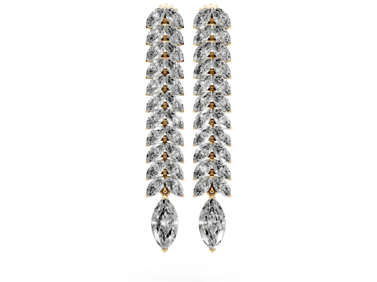 Marquise Diamond Double Row Dangle Earrings Yellow gold