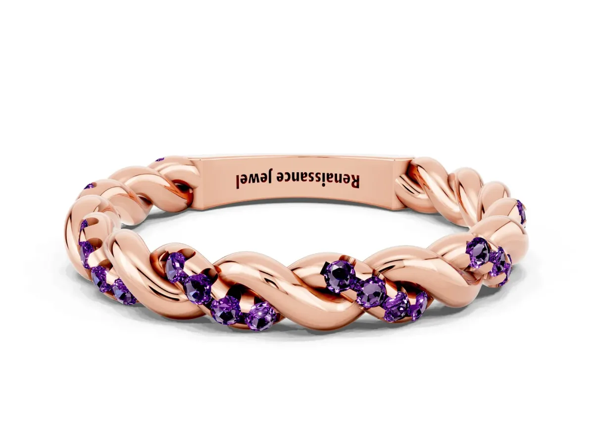 Twisted Pavé Round Amethyst Eternity Band Rose gold