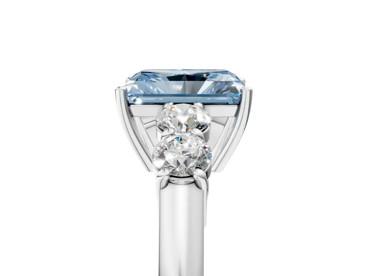 Fancy Blue Radiant Cut Cut Diamond Five-Stone Prong Set White Gold Ring Platinum