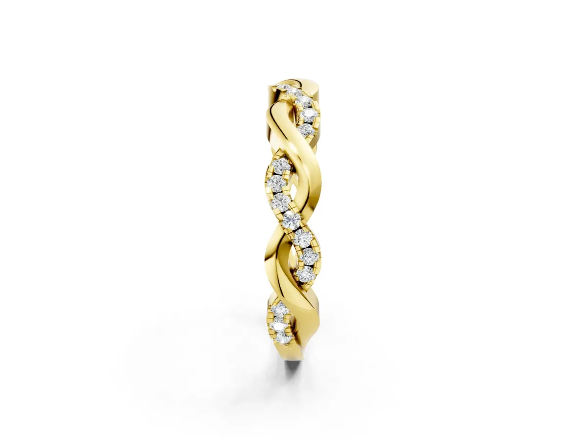 Pavé Round Diamond Twist Eternity Band with Shared Prong Setting Yellow gold