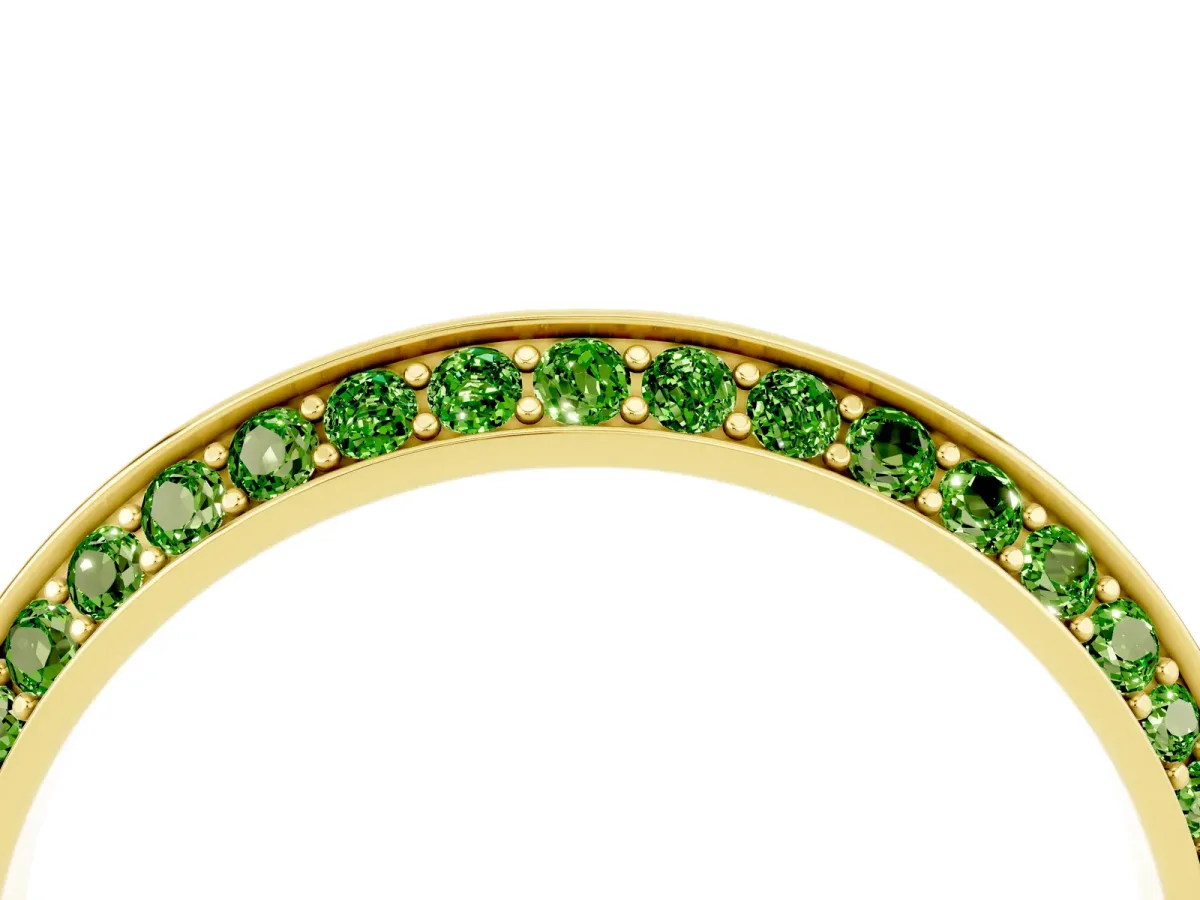 Double Row Pavé Round Peridot Eternity Band with Channel Setting Yellow gold