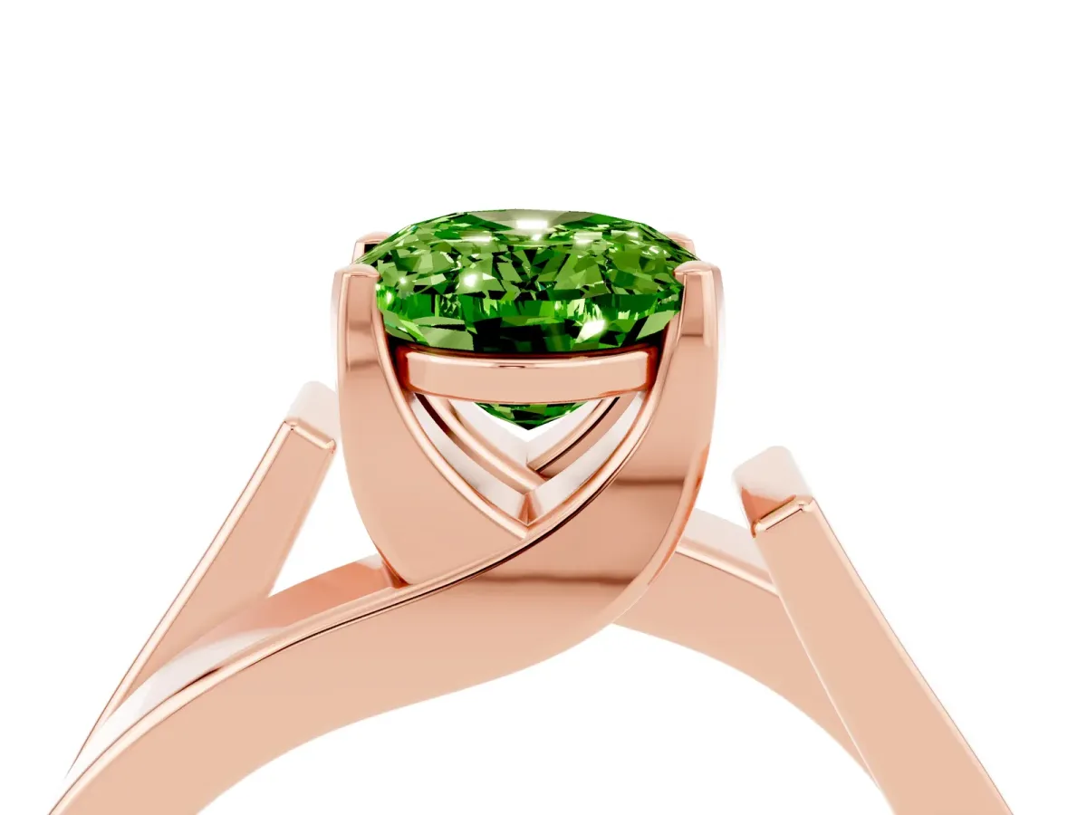 Modern Tension Set Oval Cut Peridot Solitaire Wide Band Ring Rose gold