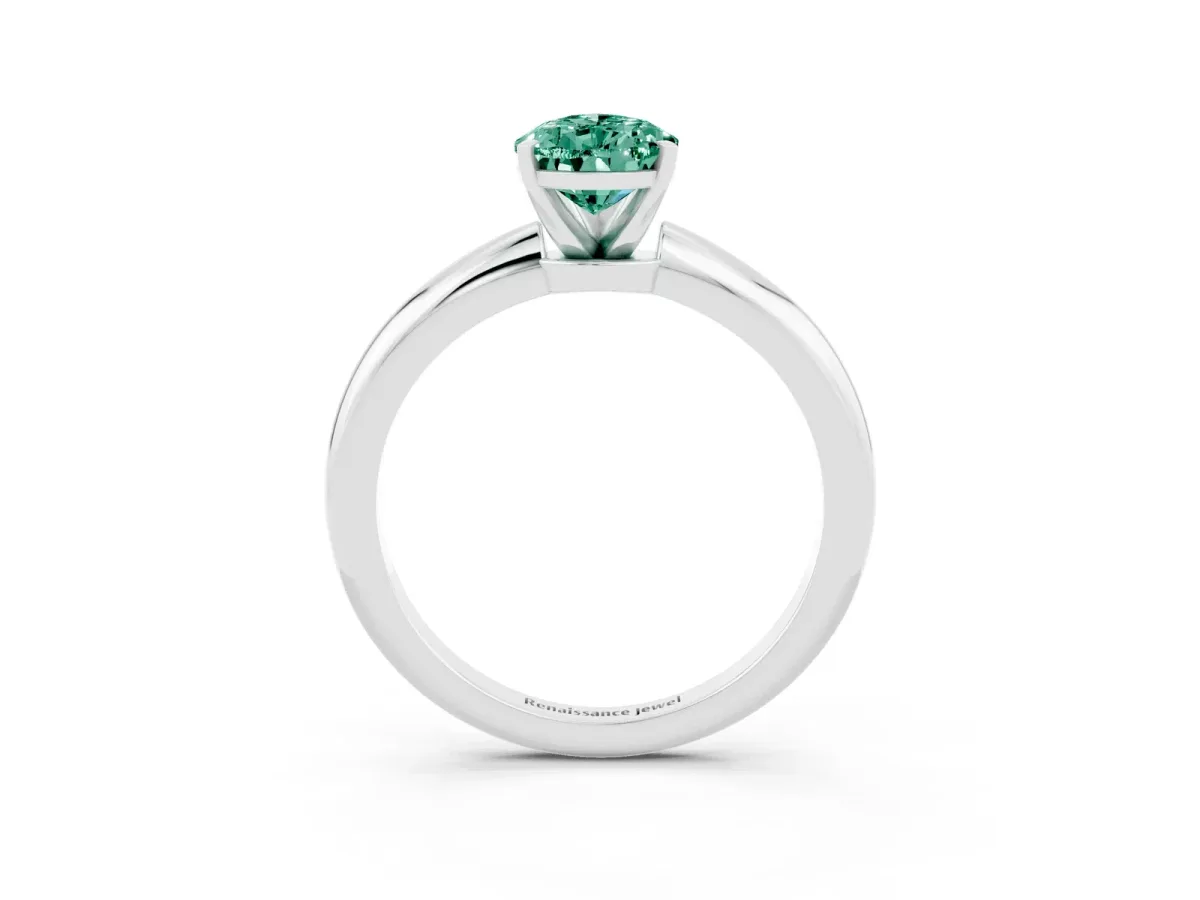 Pear Cut Green Sapphire Solitaire Ring with Six-Prong Setting and Classic Band Silver