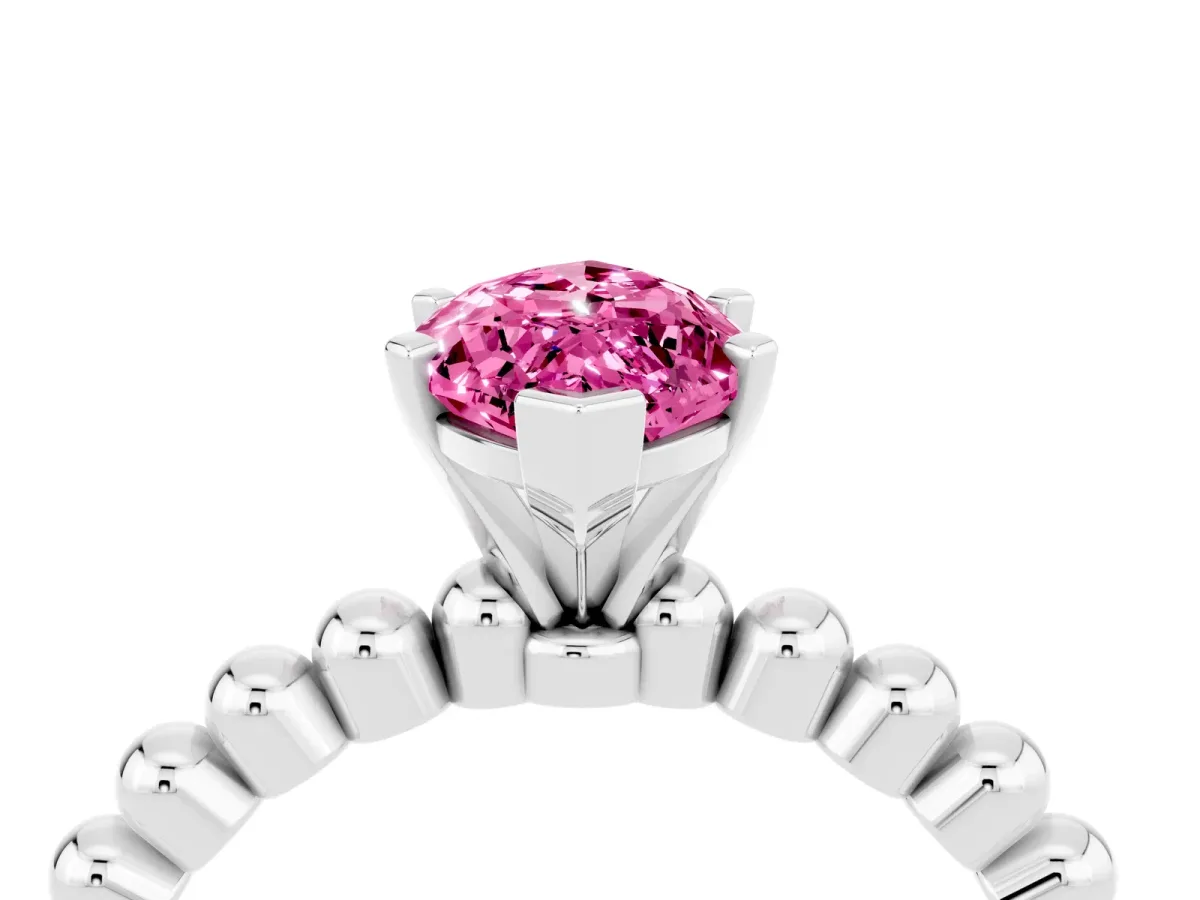 Marquise Cut Pink Sapphire Solitaire Ring with Beaded Band and Prong Setting Silver